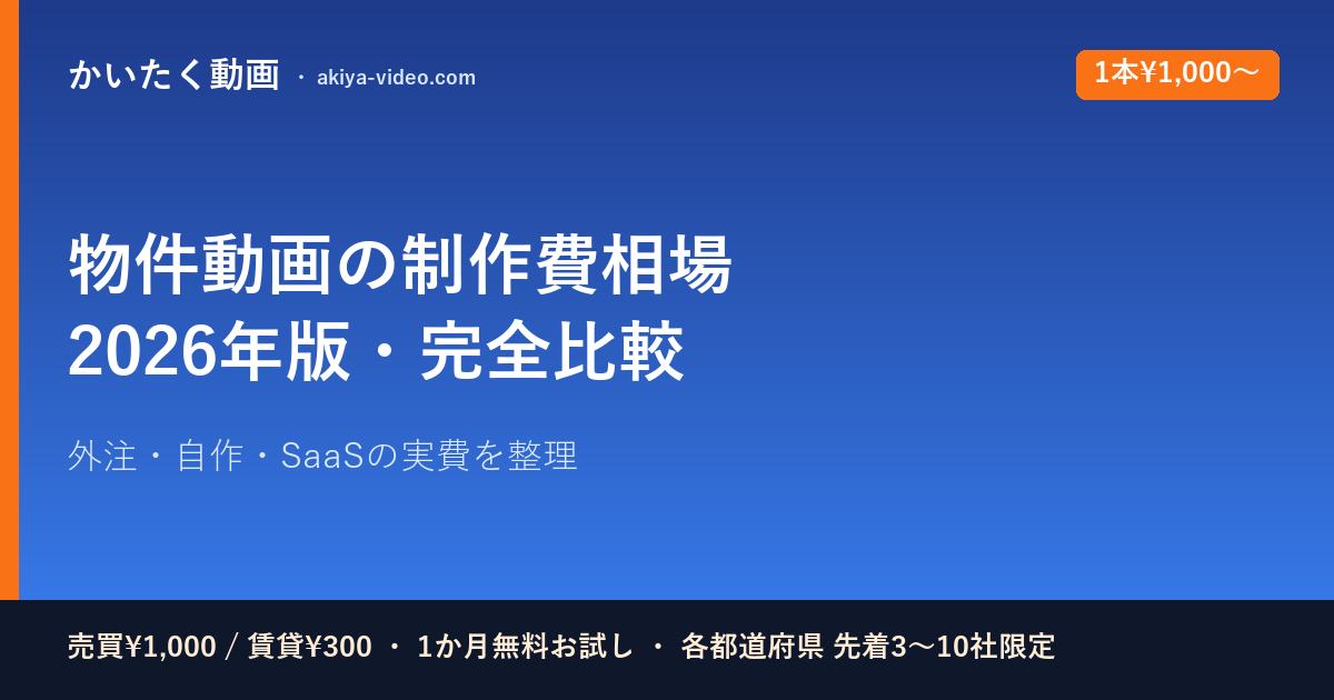 物件動画の制作費相場2026年版｜外注・自作・SaaSの実費を完全比較